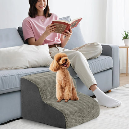 2-Tier Dog Ramp Pet Stairs with Washable Cover and High-Density Foam