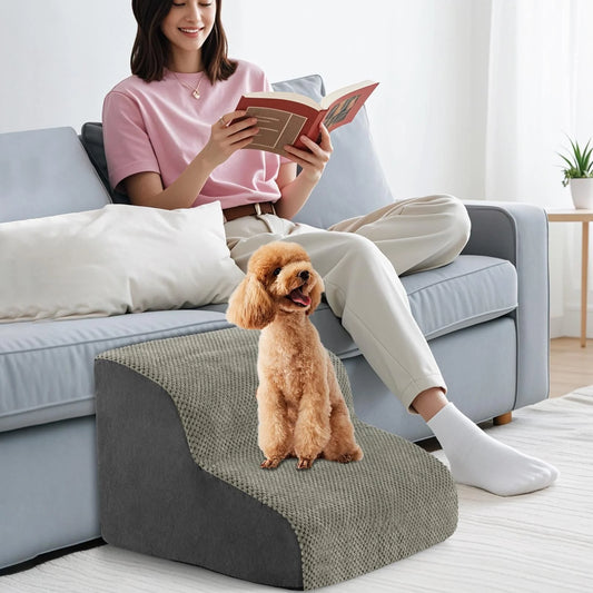 2-Tier Dog Ramp Pet Stairs with Washable Cover and High-Density Foam