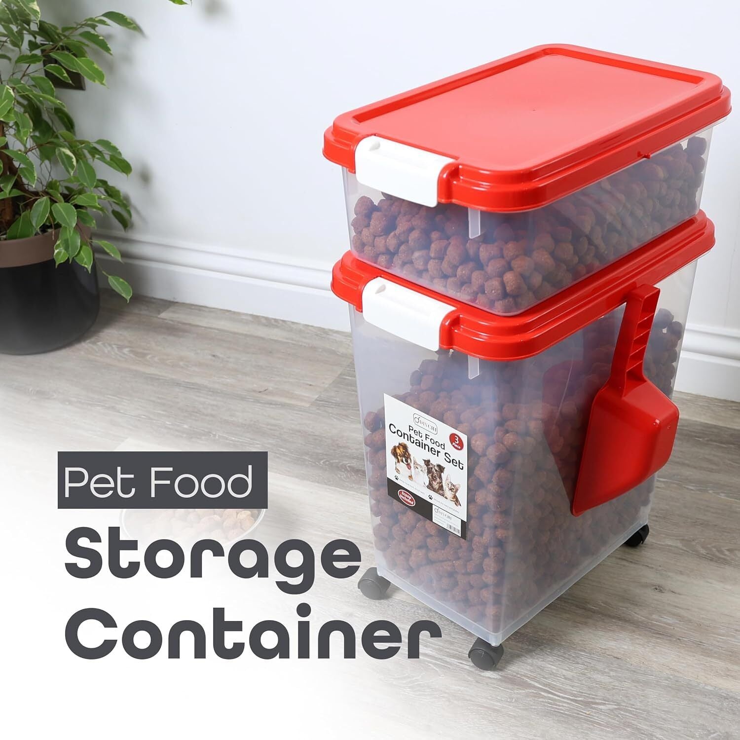 3 Pcs Airtight Pet Food Storage Container with Plastic Measuring Scoop for Pets