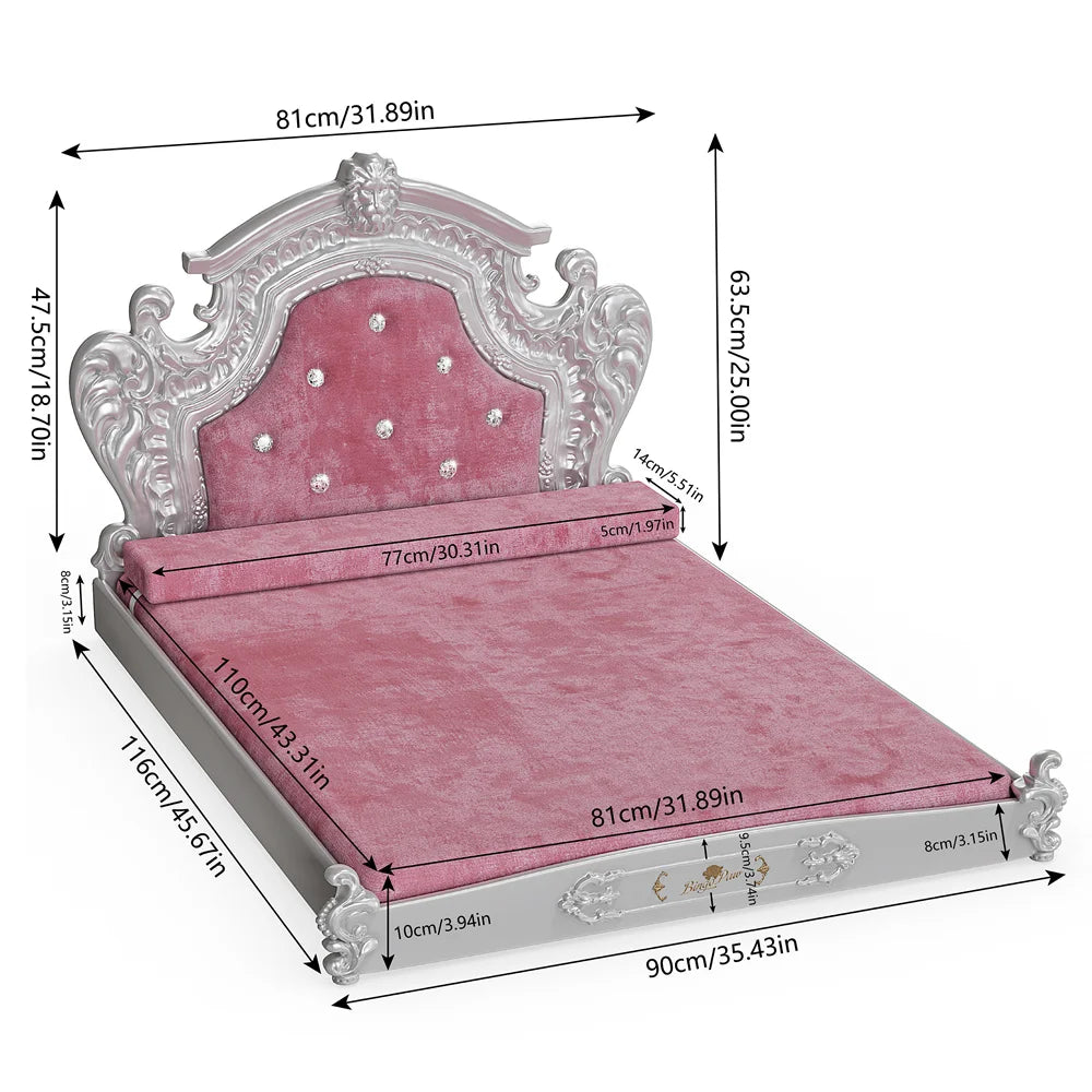 Stunning Large Dog Bed with Headboard Thicken Soft Dutch Velvet Pet Sofa Bed Elevated Frame Pet Lounge Bed for Medium Large Dogs