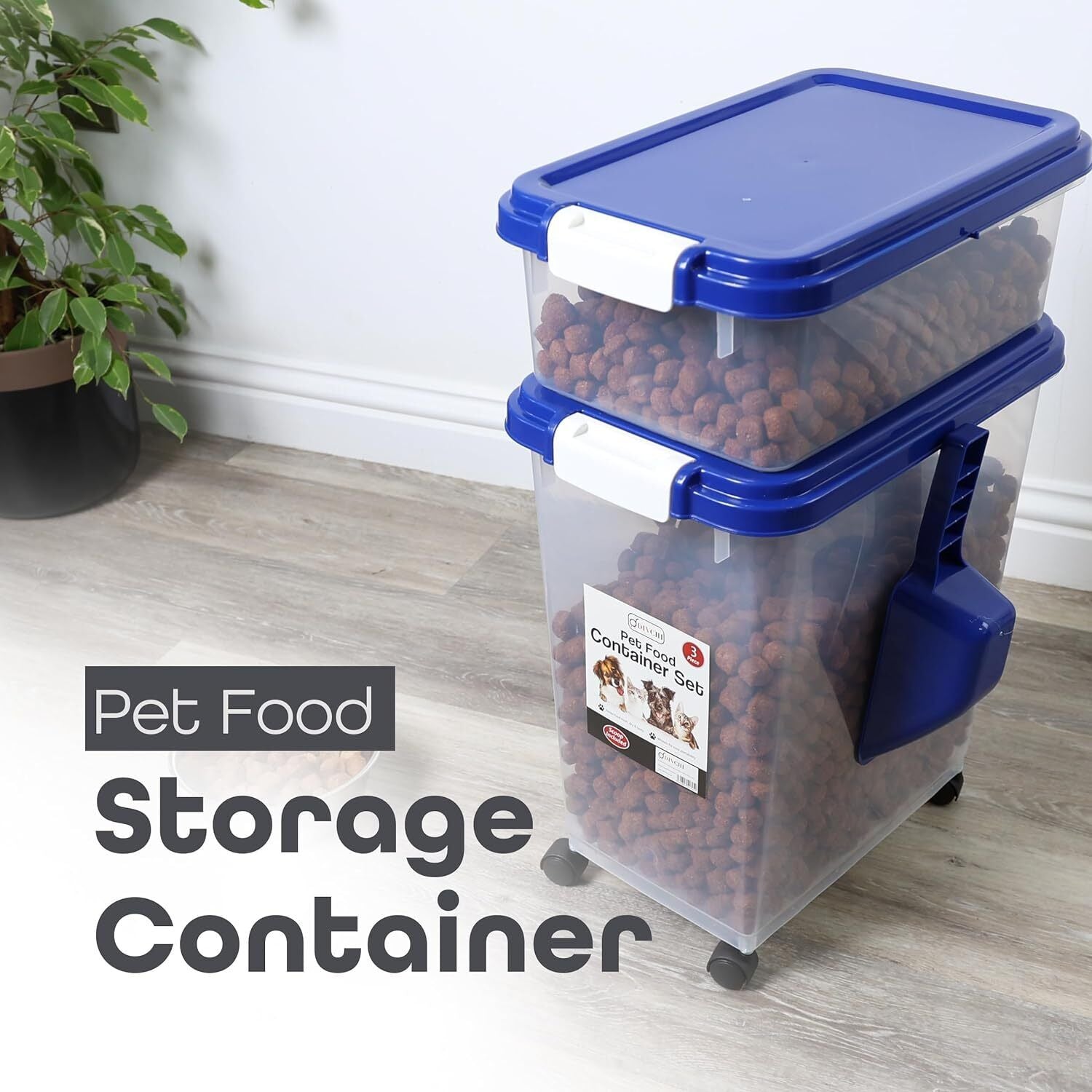 3 Pcs Airtight Pet Food Storage Container with Plastic Measuring Scoop for Pets