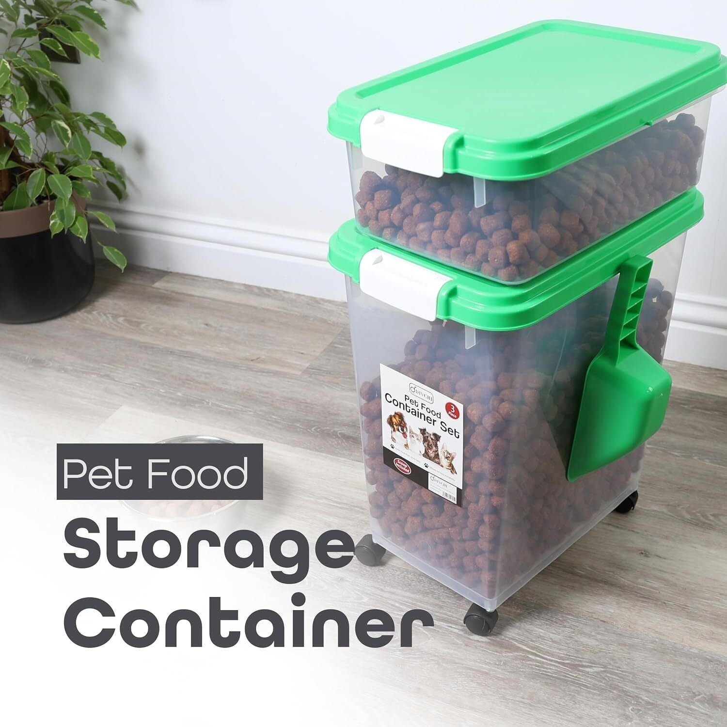 3 Pcs Airtight Pet Food Storage Container with Plastic Measuring Scoop for Pets