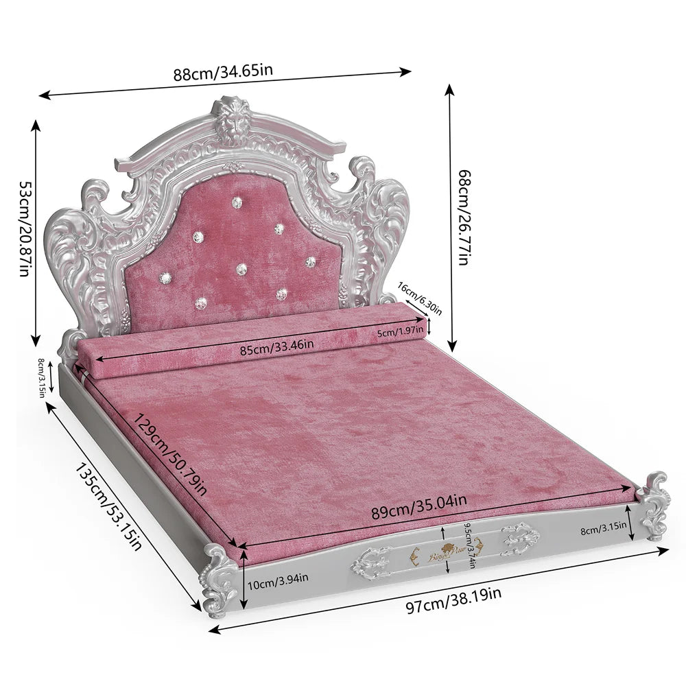 Stunning Large Dog Bed with Headboard Thicken Soft Dutch Velvet Pet Sofa Bed Elevated Frame Pet Lounge Bed for Medium Large Dogs
