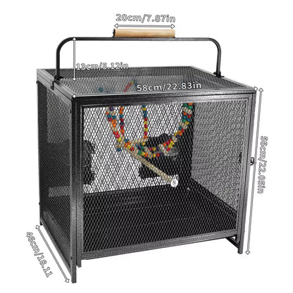 Heavy Duty Wrought Iron Bird Cage Travel Carrier Cage with Handle Wooden Perch for Parrots Canaries Budgies Lovebirds Cockatiels