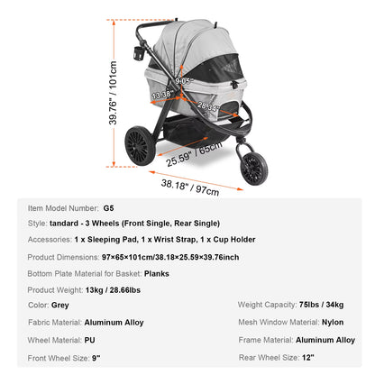 Pet Stroller Carrier Dog Cat Strollers Lightweight Travel Rotate with Brakes Pet Pad Cup Holder for Puppy Dog Accessories