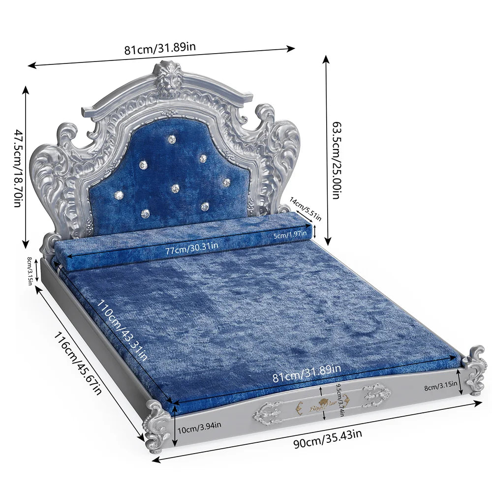 Stunning Large Dog Bed with Headboard Thicken Soft Dutch Velvet Pet Sofa Bed Elevated Frame Pet Lounge Bed for Medium Large Dogs