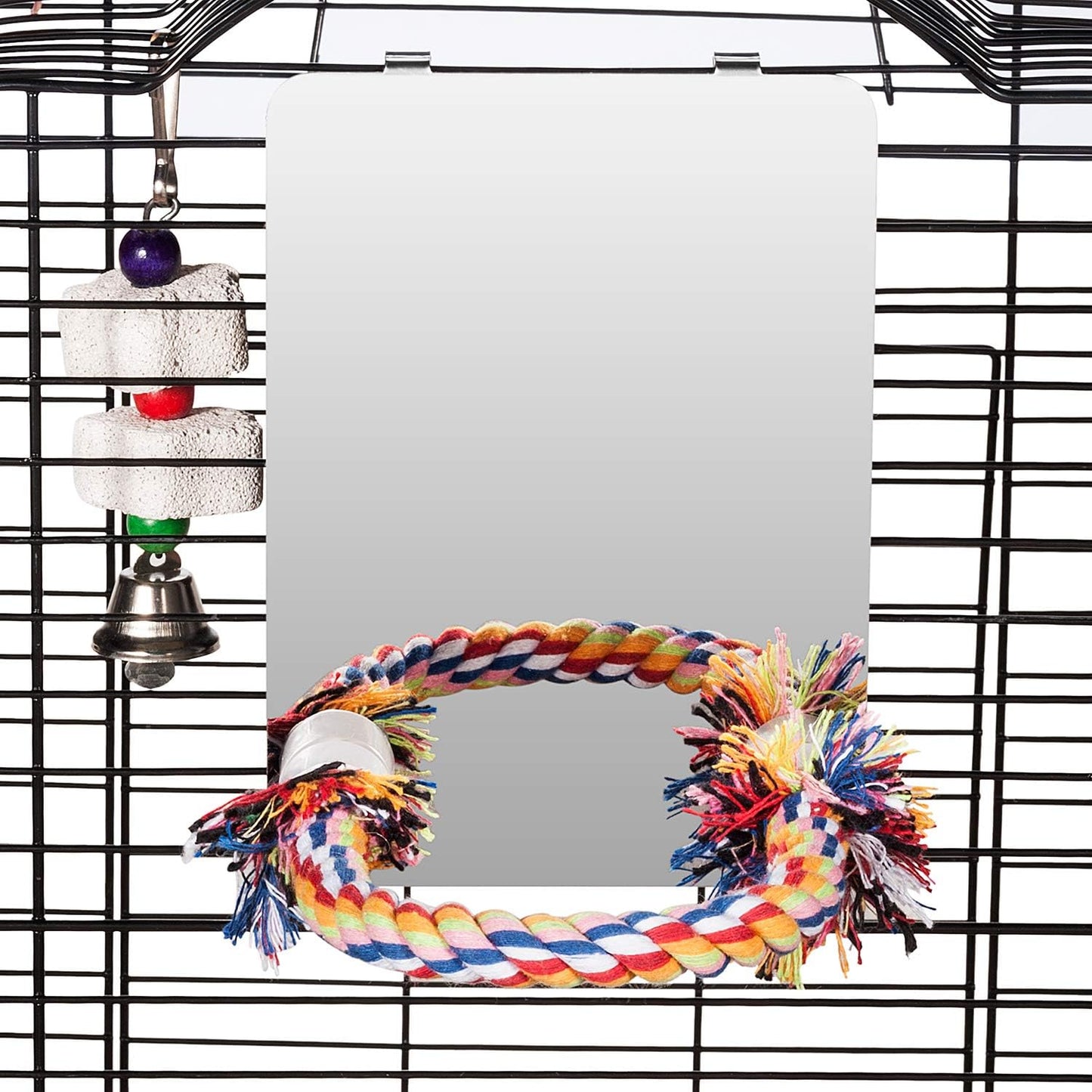 7 Inch Stainless Steel Bird Mirror with Rope Perch, Bird Toys Swing
