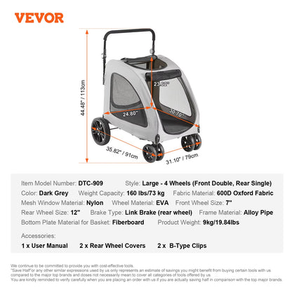 Pet Stroller Carrier Dog Cat Strollers Lightweight Travel Rotate with Brakes Pet Pad Cup Holder for Puppy Dog Accessories